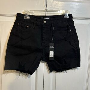 NWT Fashion Nova Size L Large Izzy Mid Rise  Distressed Black Denim Shorts